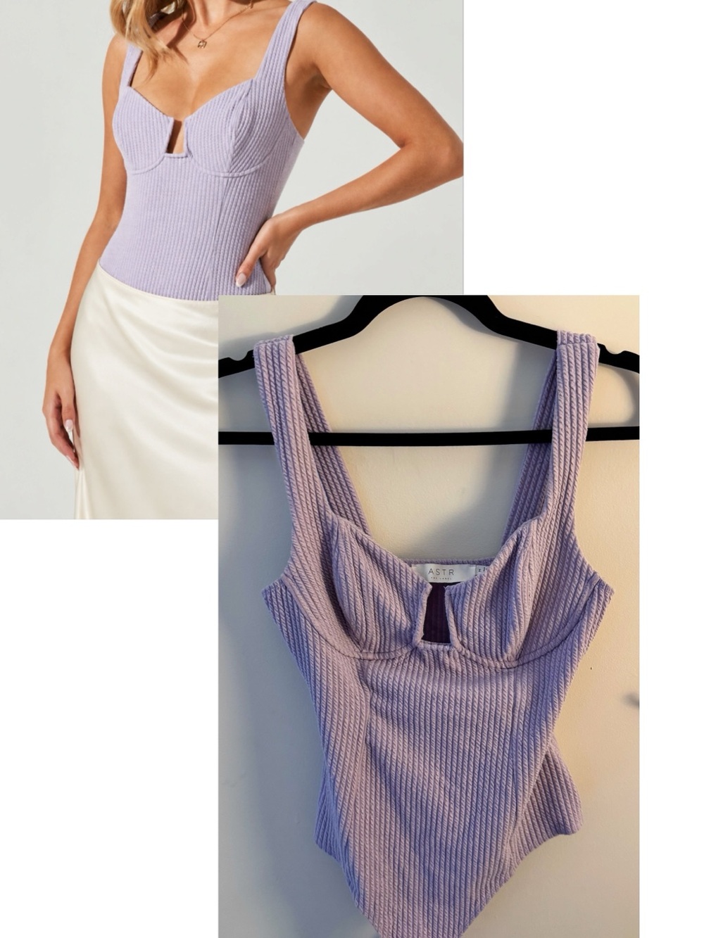 NWOT: ASTR Lavender Ribbed Bustier Bodysuit